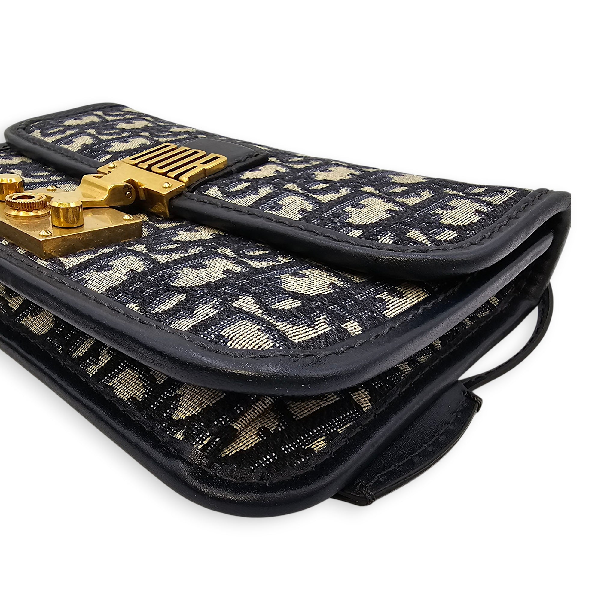 Dior Addict Oblique Monogram Flap Blue Shoulder Bag in Canvas, Gold hardware