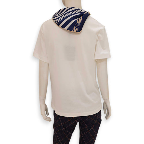 T-shirt with Shiny Blue Scarf S White in Cotton, Gold hardware