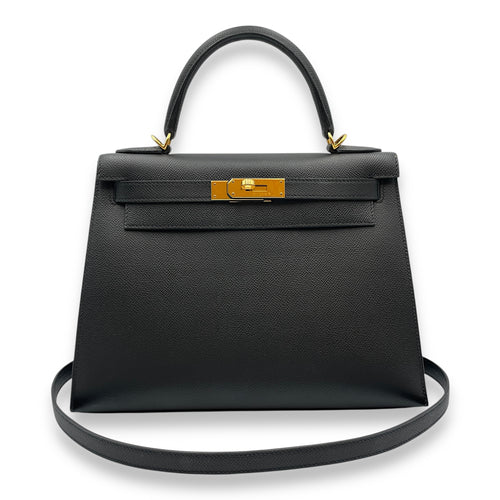 Sellier Kelly 28 Black in Epsom, Gold hardware