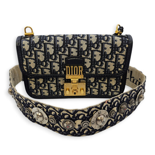 Dior Addict Oblique Monogram Flap Blue Shoulder Bag in Canvas, Gold hardware