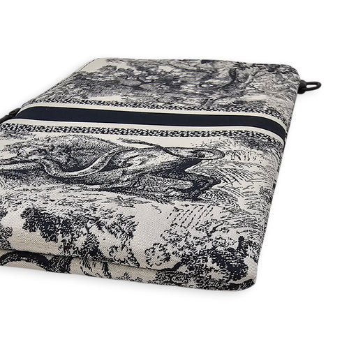 Travel Multifunctional Blue Pouch in Toile de jouy technical fabric, Gunmetal hardware