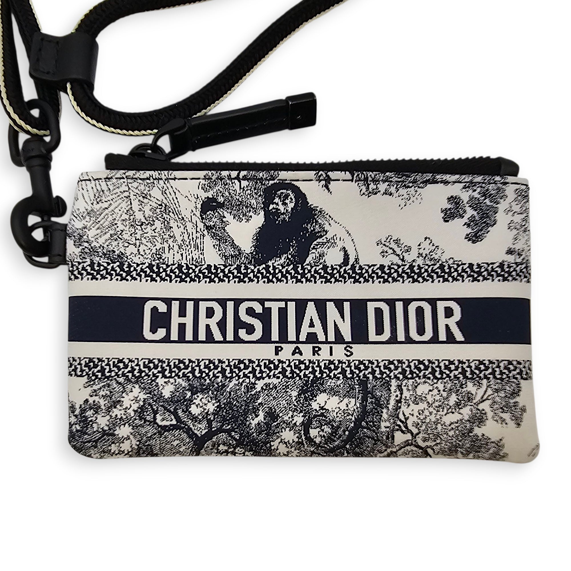 Travel Multifunctional Blue Pouch in Toile de jouy technical fabric, Gunmetal hardware