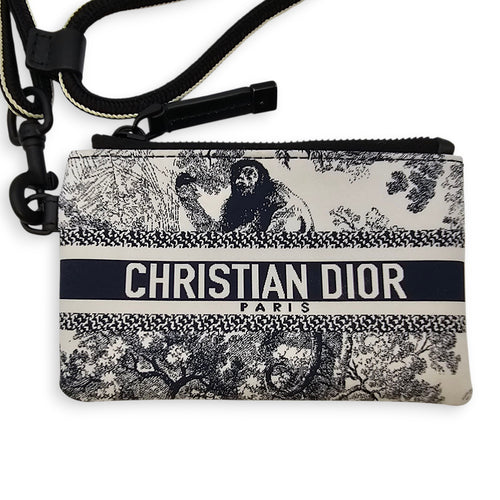 Travel Multifunctional Blue Pouch in Toile de jouy technical fabric, Gunmetal hardware
