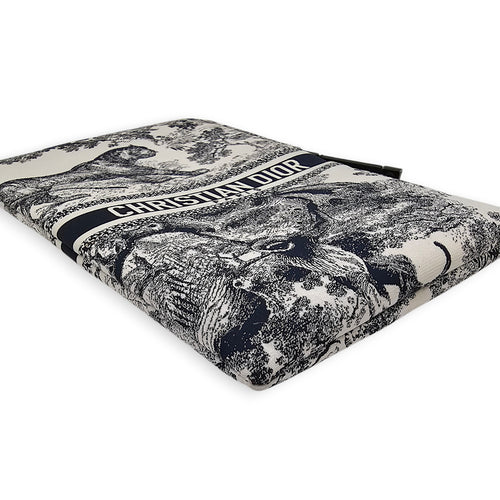 Travel Multifunctional Blue Pouch in Toile de jouy technical fabric, Gunmetal hardware