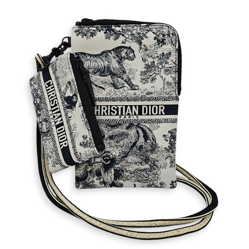 Travel Multifunctional Blue Pouch in Toile de jouy technical fabric, Gunmetal hardware