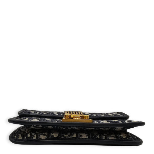 Dior Addict Oblique Monogram Flap Blue Shoulder Bag in Canvas, Gold hardware