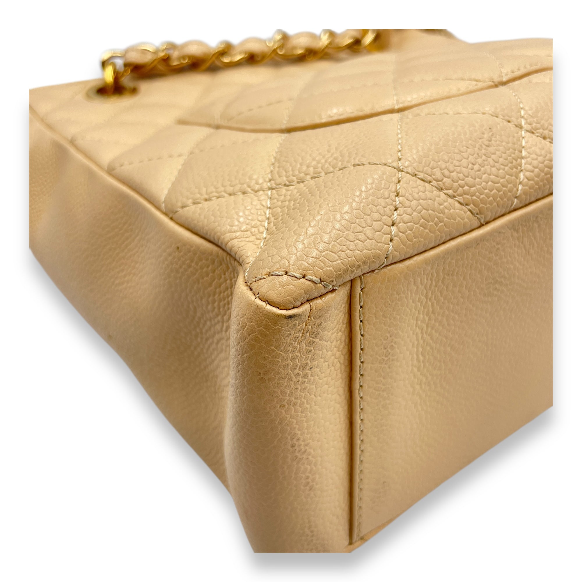 PST Beige Shoulder Bag in Caviar Leather, Gold hardware