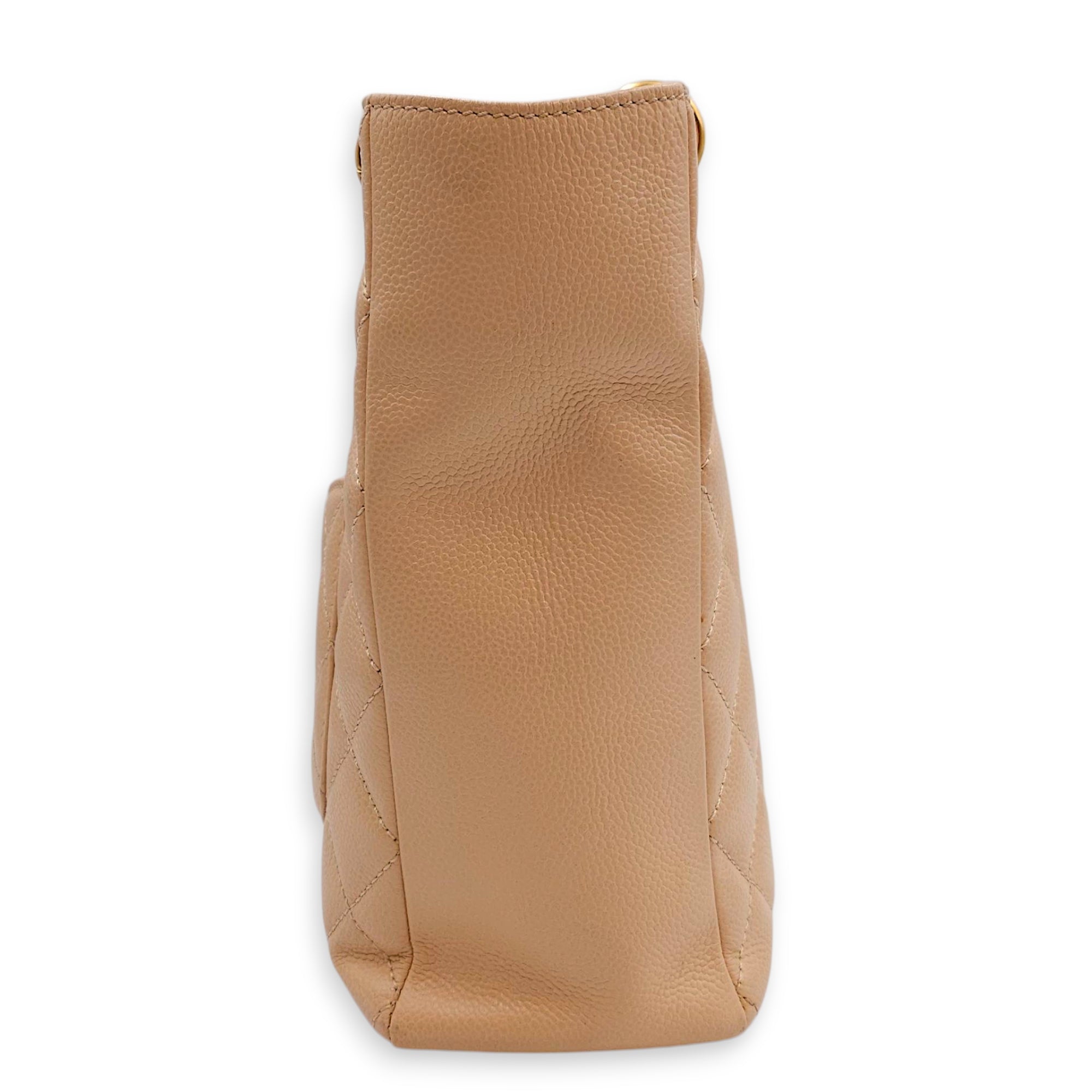 PST Beige Shoulder Bag in Caviar Leather, Gold hardware