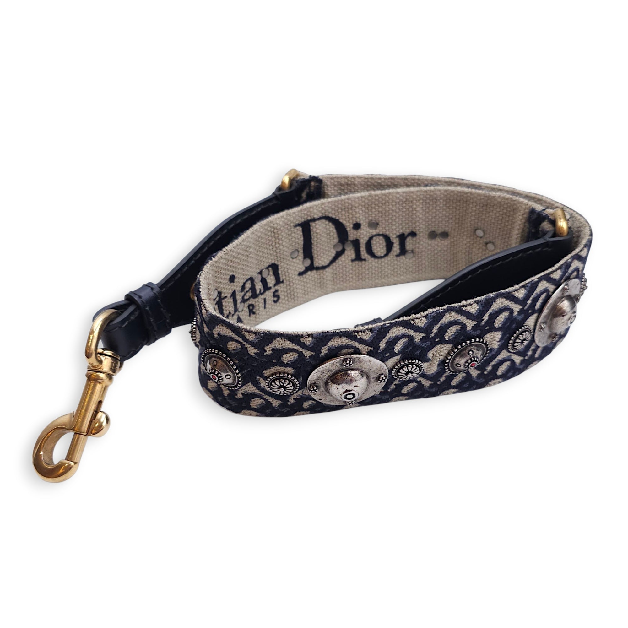 Montaigne Monogram Embroidered Blue Shoulder Bag in Canvas, Gold hardware