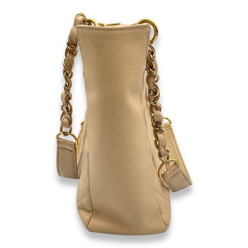 PST Beige Shoulder Bag in Caviar Leather, Gold hardware