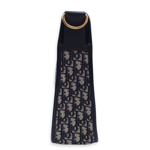 Montaigne Monogram Embroidered Blue Shoulder Bag in Canvas, Gold hardware