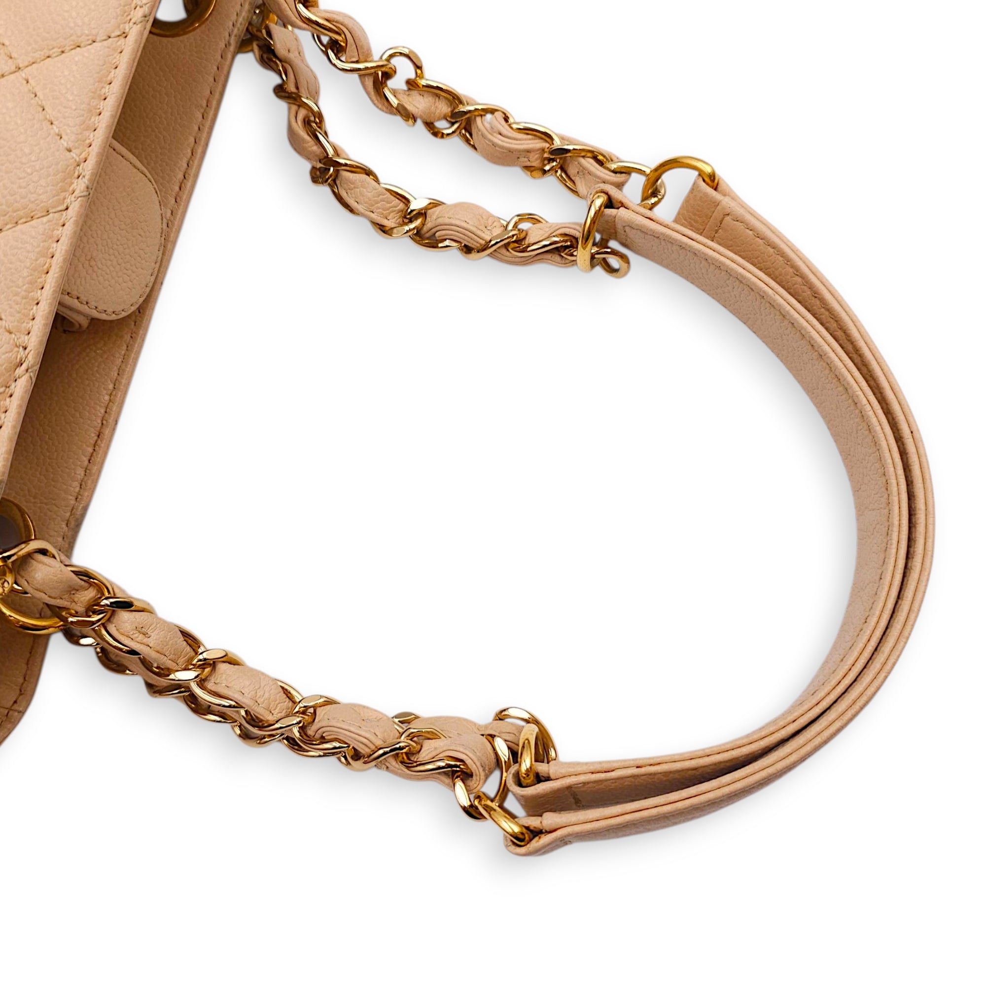 PST Beige Shoulder Bag in Caviar Leather, Gold hardware