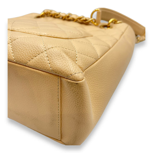 PST Beige Shoulder Bag in Caviar Leather, Gold hardware