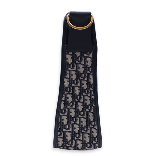 Montaigne Monogram Embroidered Blue Shoulder Bag in Canvas, Gold hardware