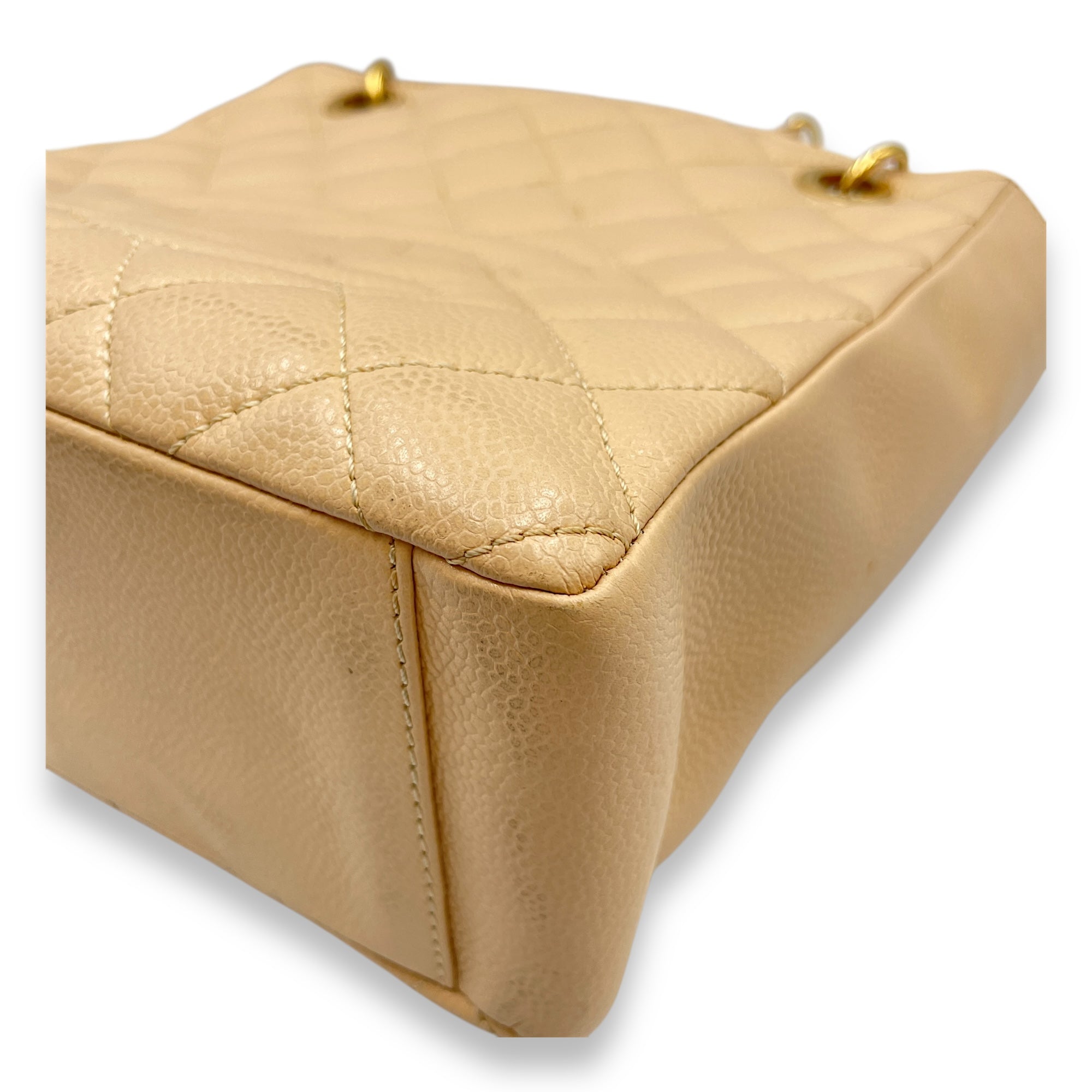 PST Beige Shoulder Bag in Caviar Leather, Gold hardware