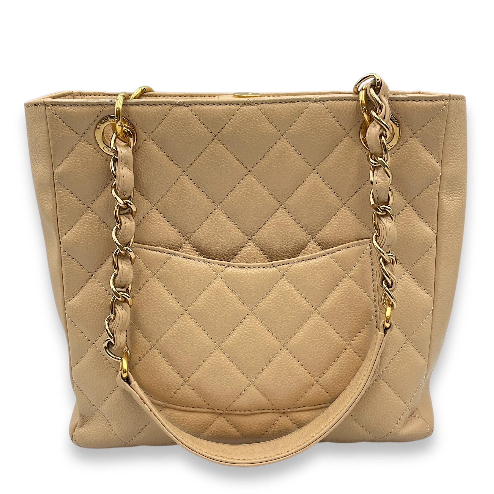 PST Beige Shoulder Bag in Caviar Leather, Gold hardware