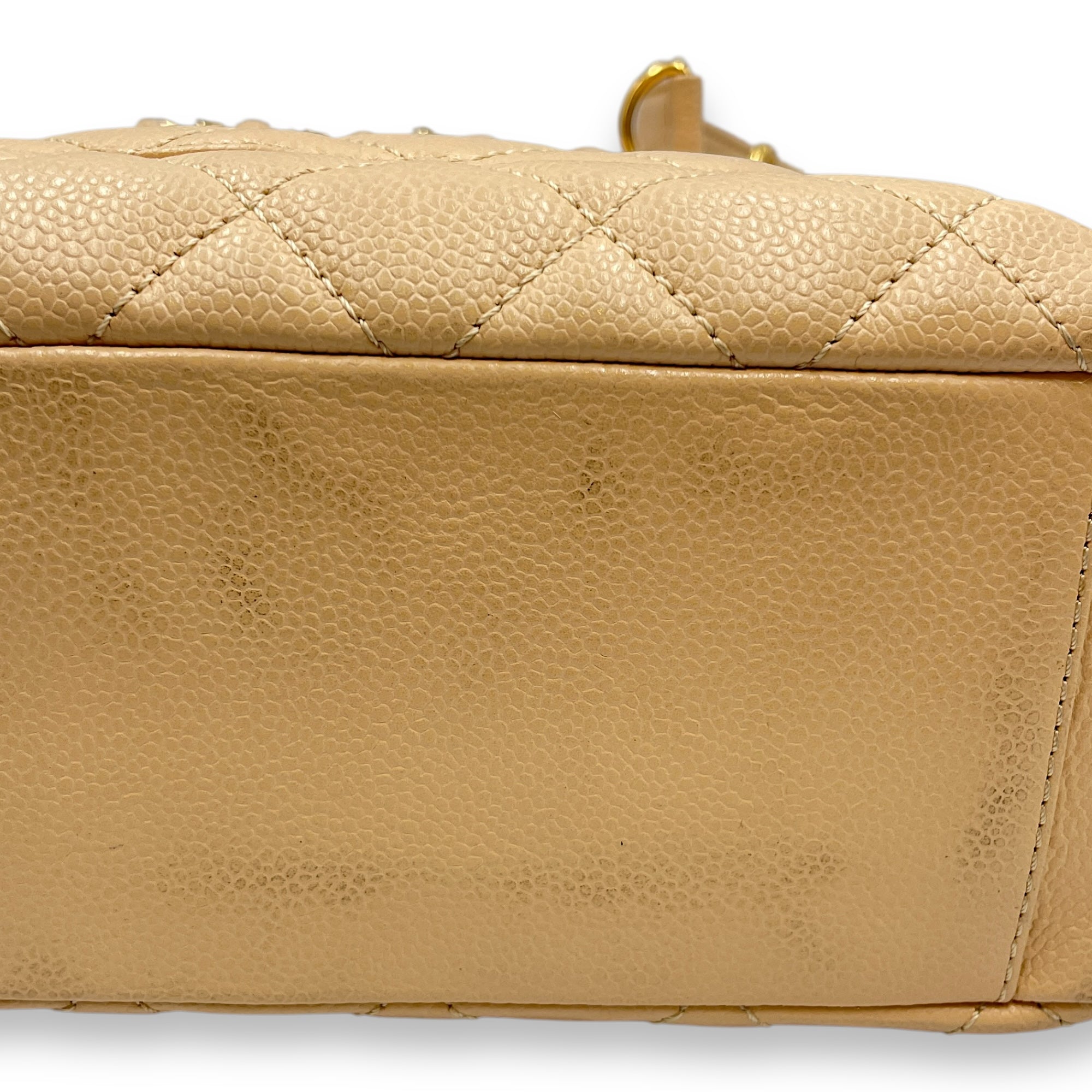 PST Beige Shoulder Bag in Caviar Leather, Gold hardware