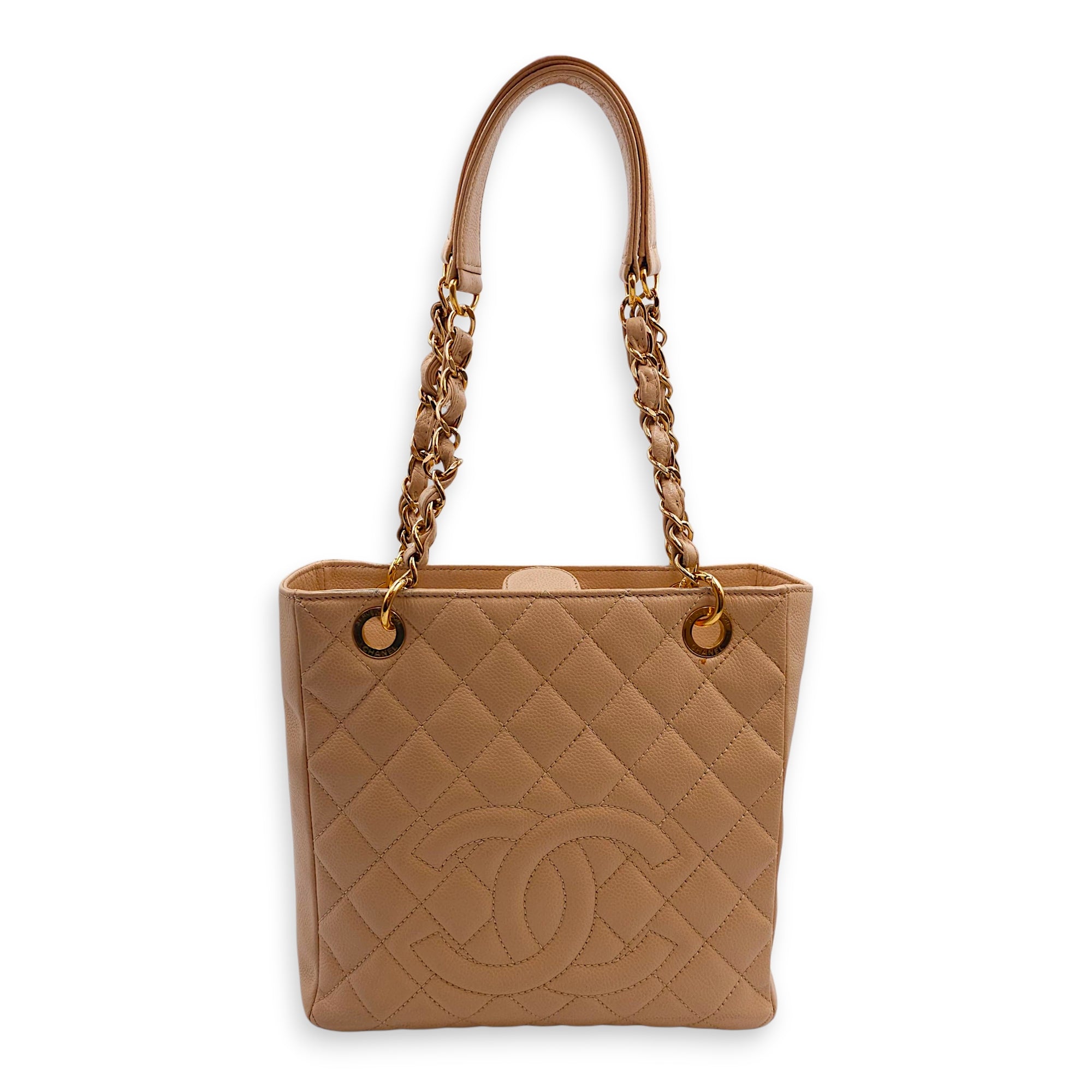 PST Beige Shoulder Bag in Caviar Leather, Gold hardware
