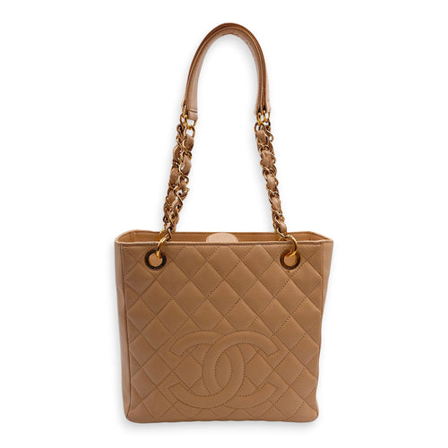 PST Beige Shoulder Bag in Caviar Leather, Gold hardware