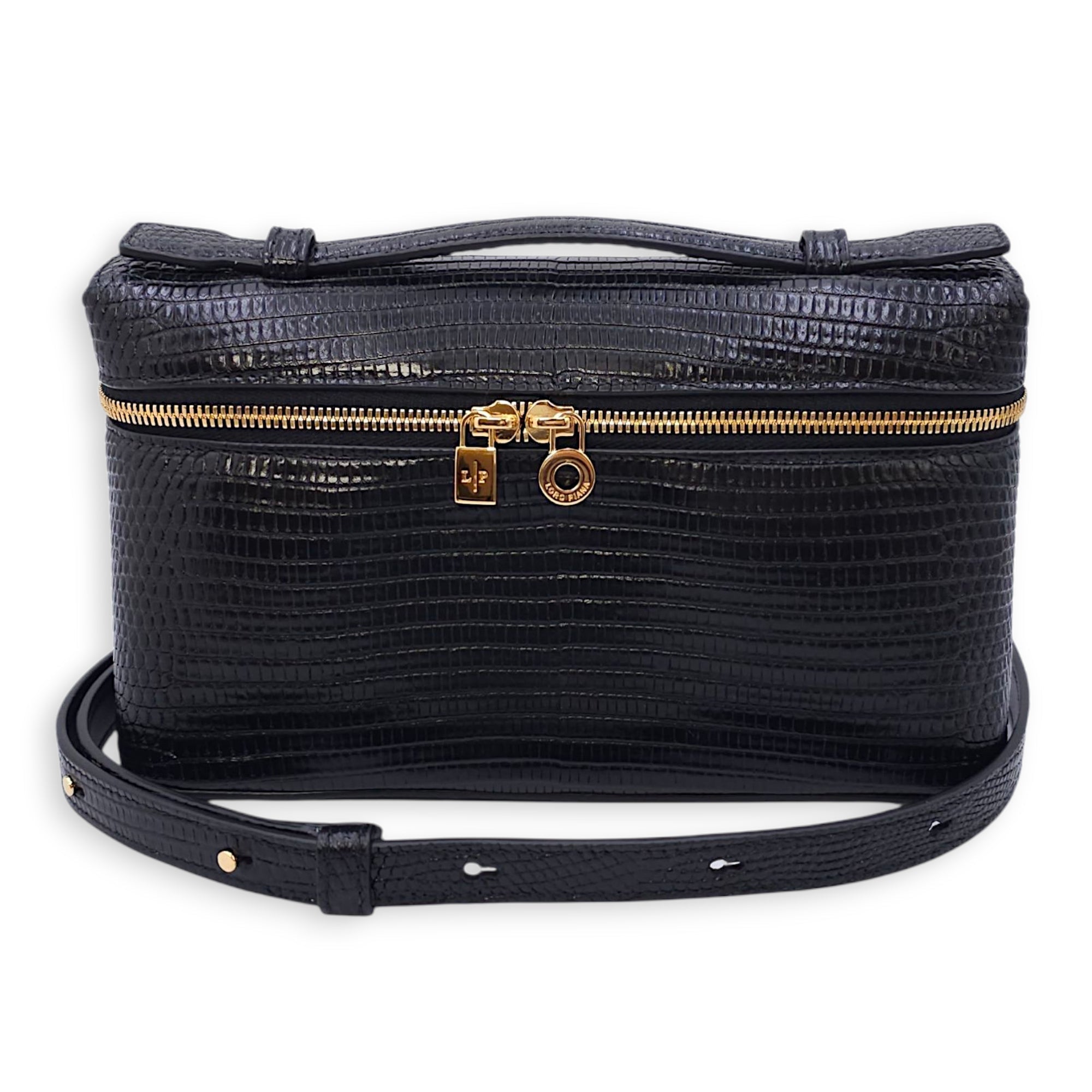 LP Extra Pocket 19 Black Shoulder Bag in Lizard Gold hardware CL2508-15161 7