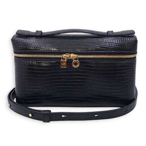 LP Extra Pocket 19 Black Shoulder Bag in Lizard Gold hardware CL2508-15161 7