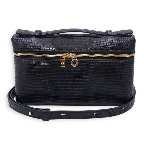 LP Extra Pocket 19 Black Shoulder Bag in Lizard, Gold hardware