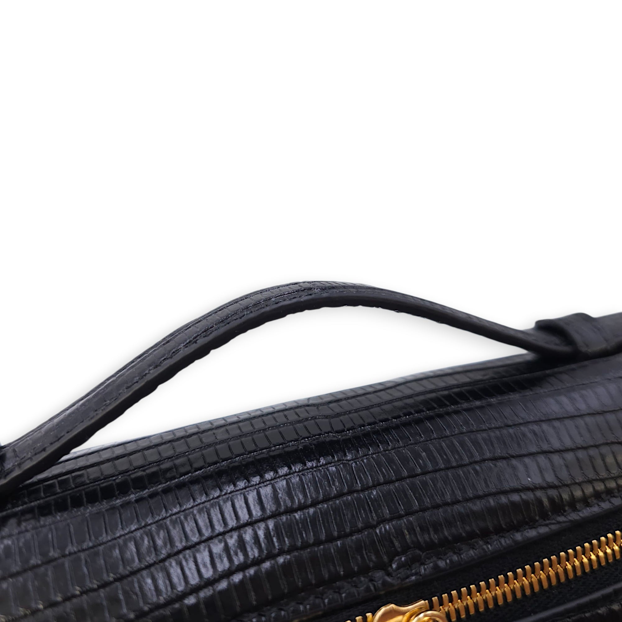 LP Extra Pocket 19 Black Shoulder Bag in Lizard, Gold hardware
