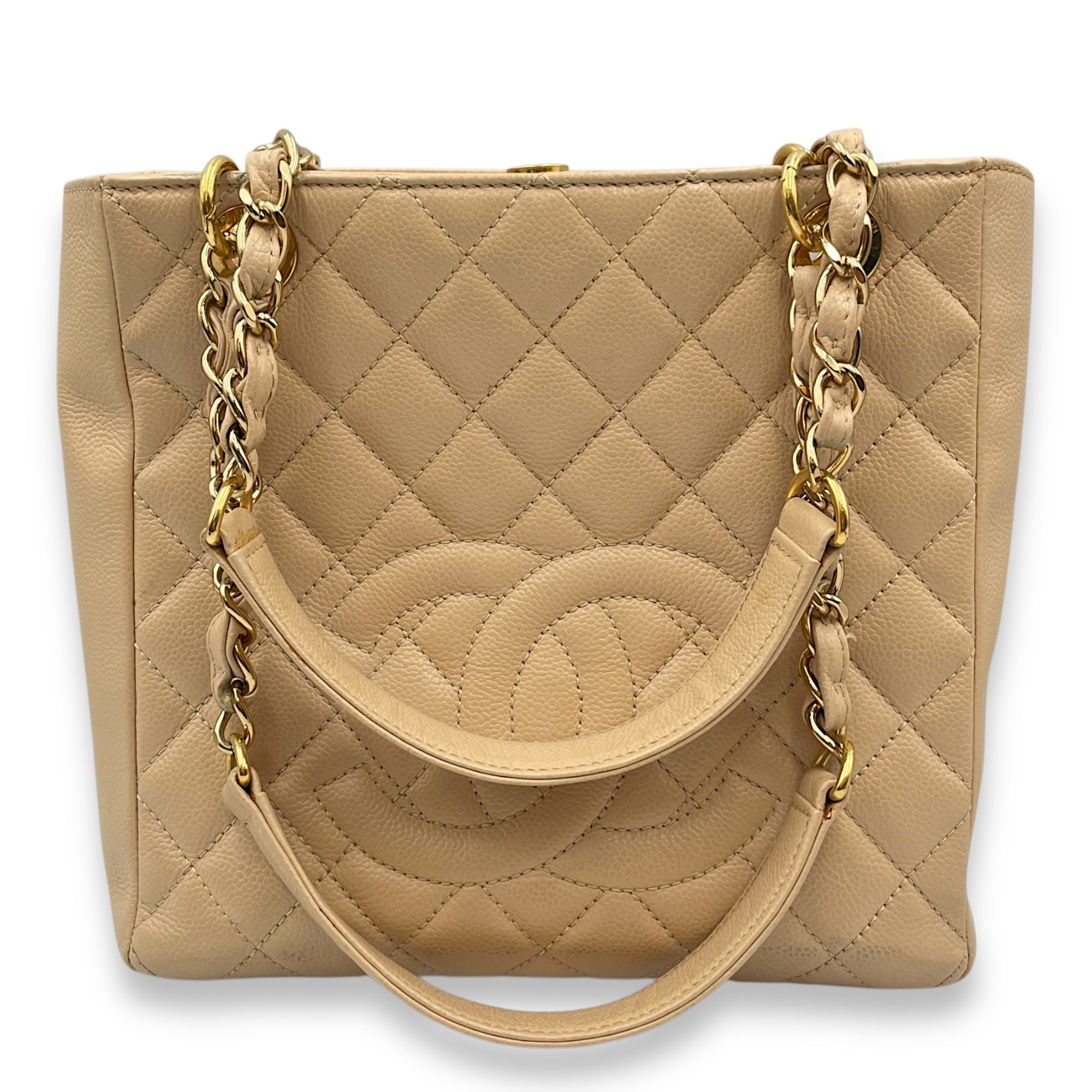 PST Beige Shoulder Bag in Caviar Leather, Gold hardware
