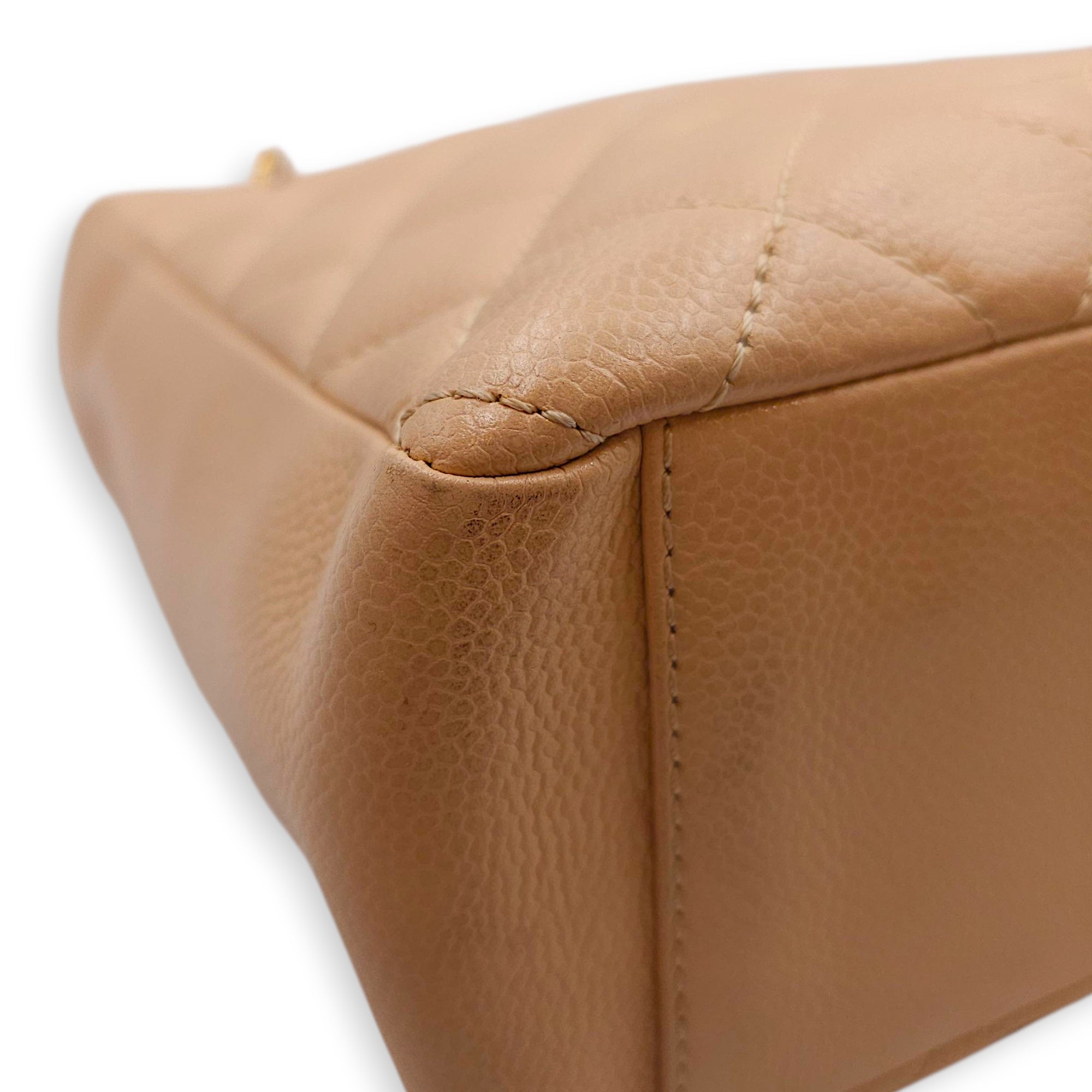 PST Beige Shoulder Bag in Caviar Leather, Gold hardware