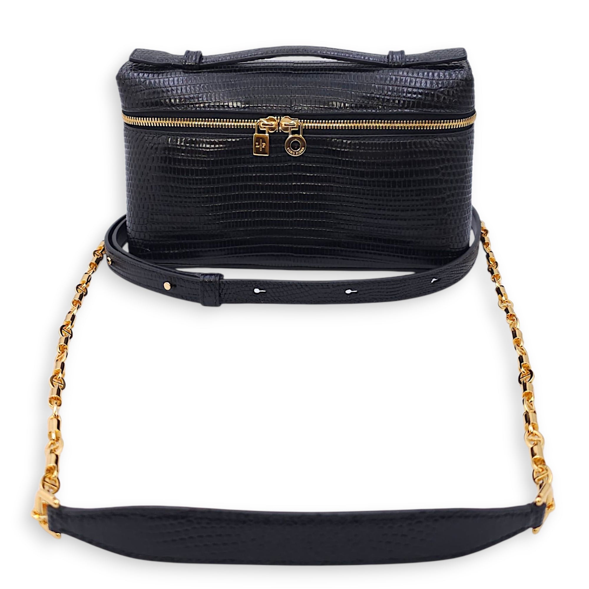 LP Extra Pocket 19 Black Shoulder Bag in Lizard, Gold hardware