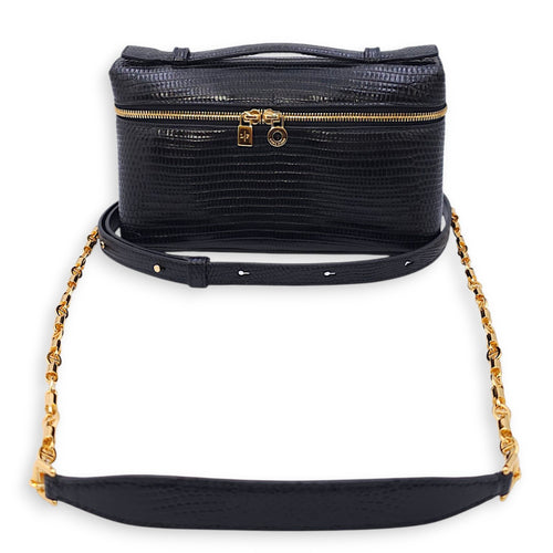 LP Extra Pocket 19 Black Shoulder Bag in Lizard, Gold hardware
