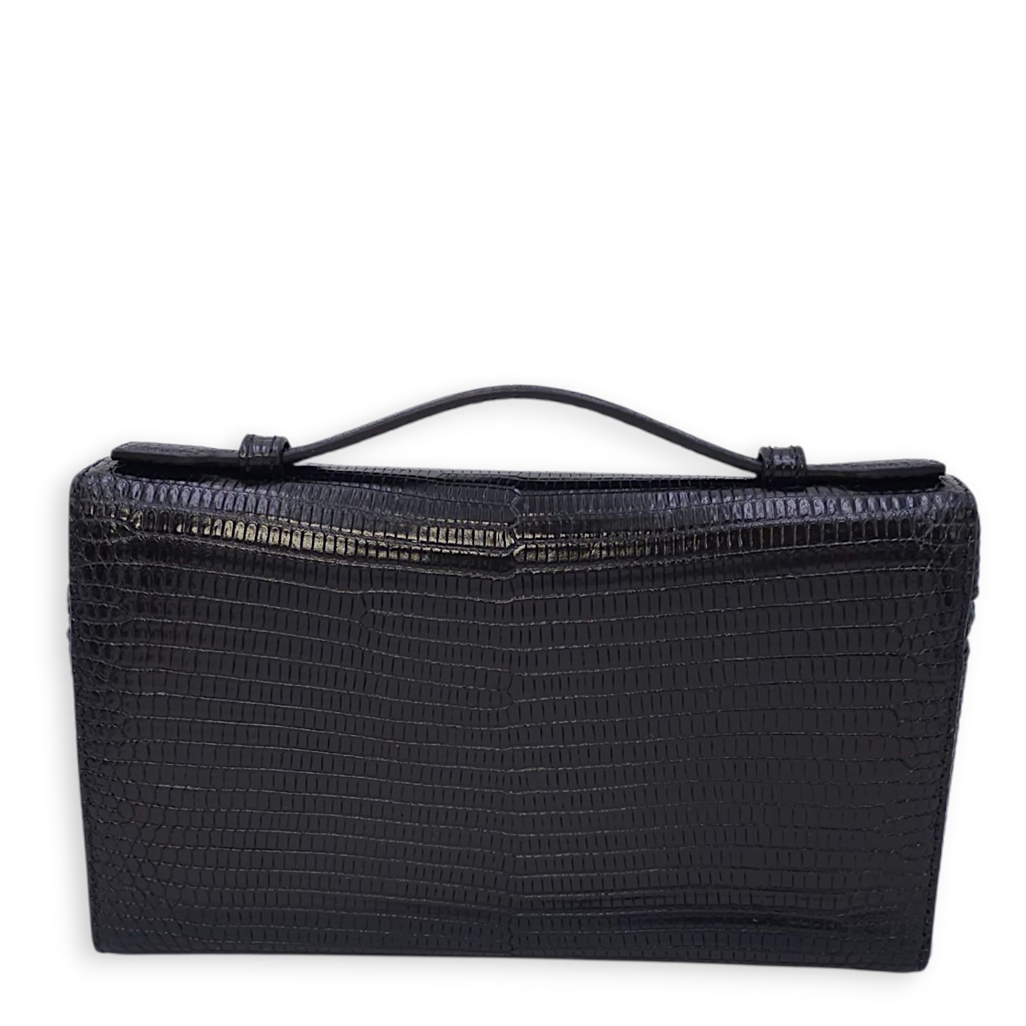 LP Extra Pocket 19 Black Shoulder Bag in Lizard, Gold hardware