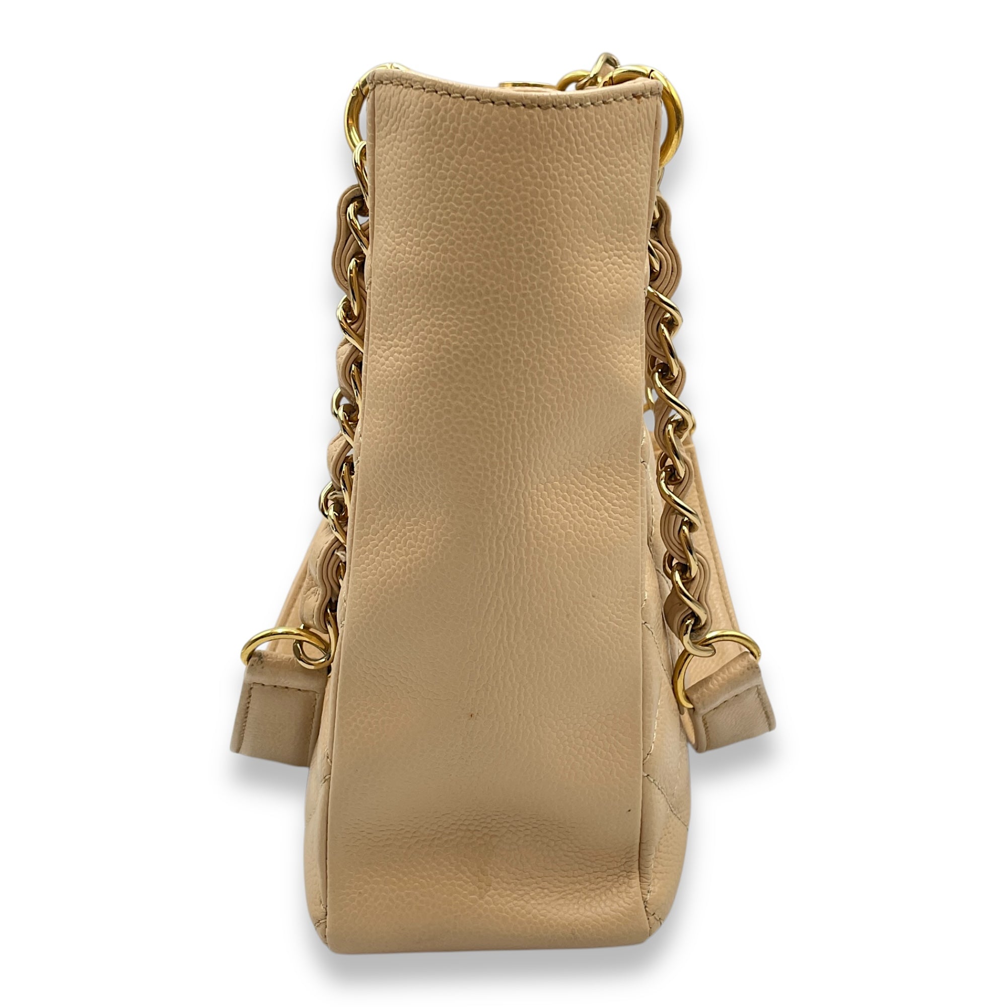 PST Beige Shoulder Bag in Caviar Leather, Gold hardware