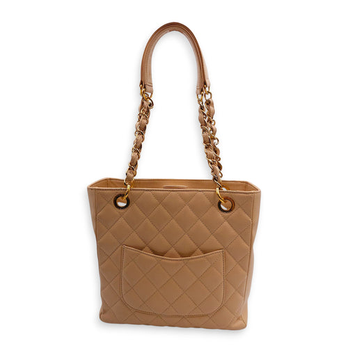 PST Beige Shoulder Bag in Caviar Leather, Gold hardware