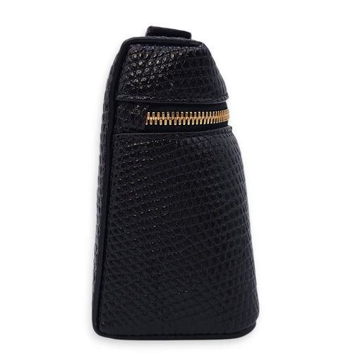 LP Extra Pocket 19 Black Shoulder Bag in Lizard, Gold hardware
