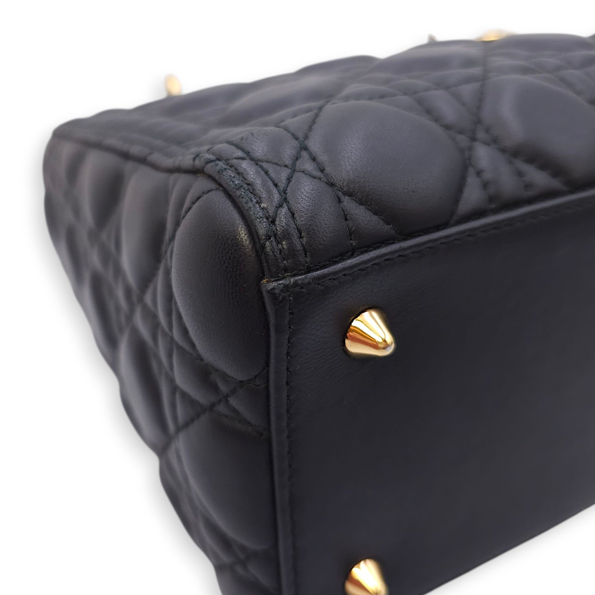 Lady Dior Medium Black Top Handle Bag in Lambskin, Gold hardware
