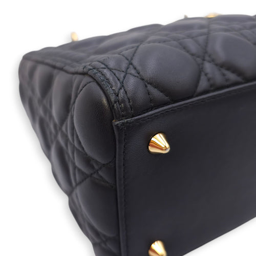 Lady Dior Medium Black Top Handle Bag in Lambskin, Gold hardware