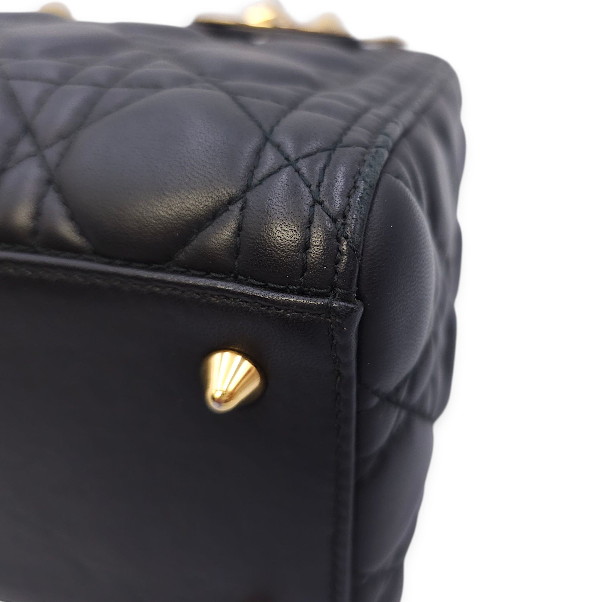 Lady Dior Medium Black Top Handle Bag in Lambskin, Gold hardware