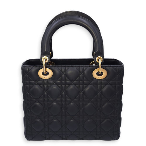 Lady Dior Medium Black Top Handle Bag in Lambskin, Gold hardware