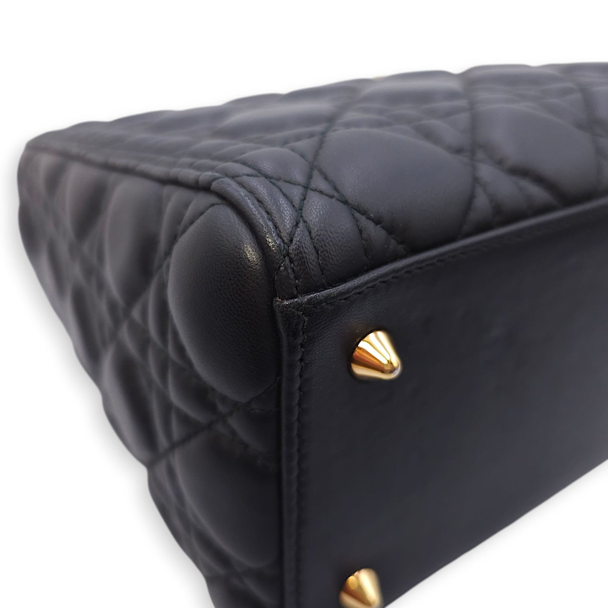 Lady Dior Medium Black Top Handle Bag in Lambskin, Gold hardware