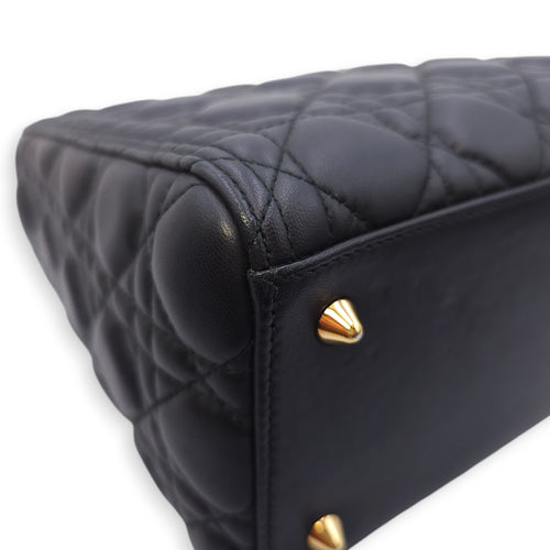 Lady Dior Medium Black Top Handle Bag in Lambskin, Gold hardware