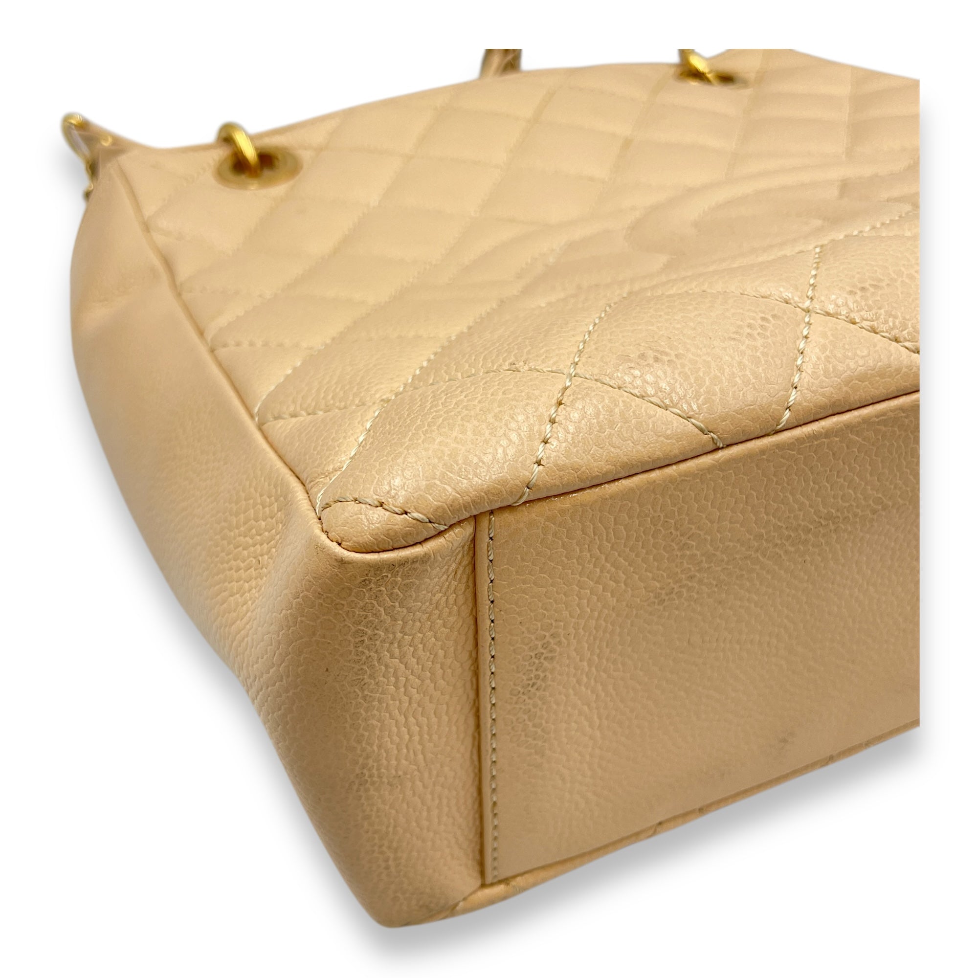 PST Beige Shoulder Bag in Caviar Leather, Gold hardware