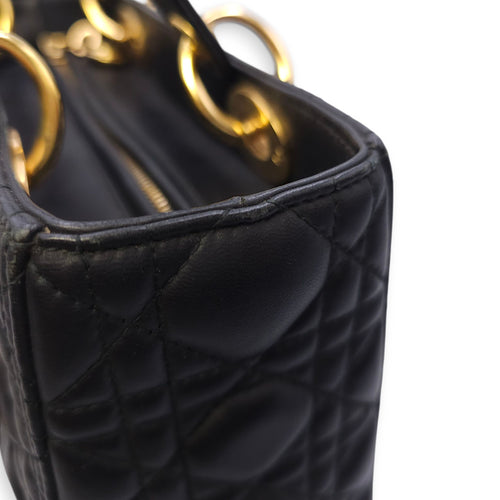 Lady Dior Medium Black Top Handle Bag in Lambskin, Gold hardware