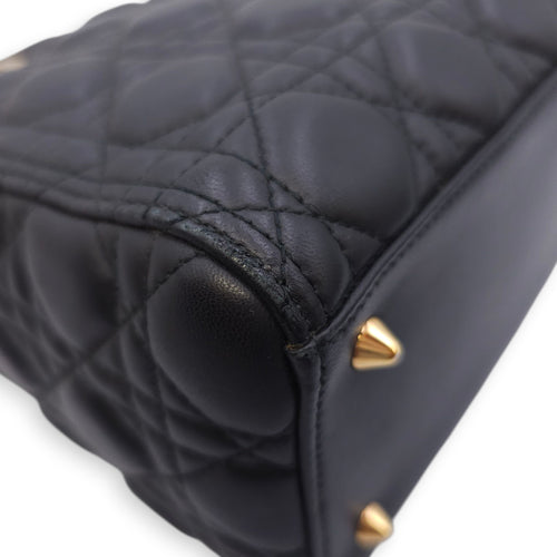 Lady Dior Medium Black Top Handle Bag in Lambskin, Gold hardware