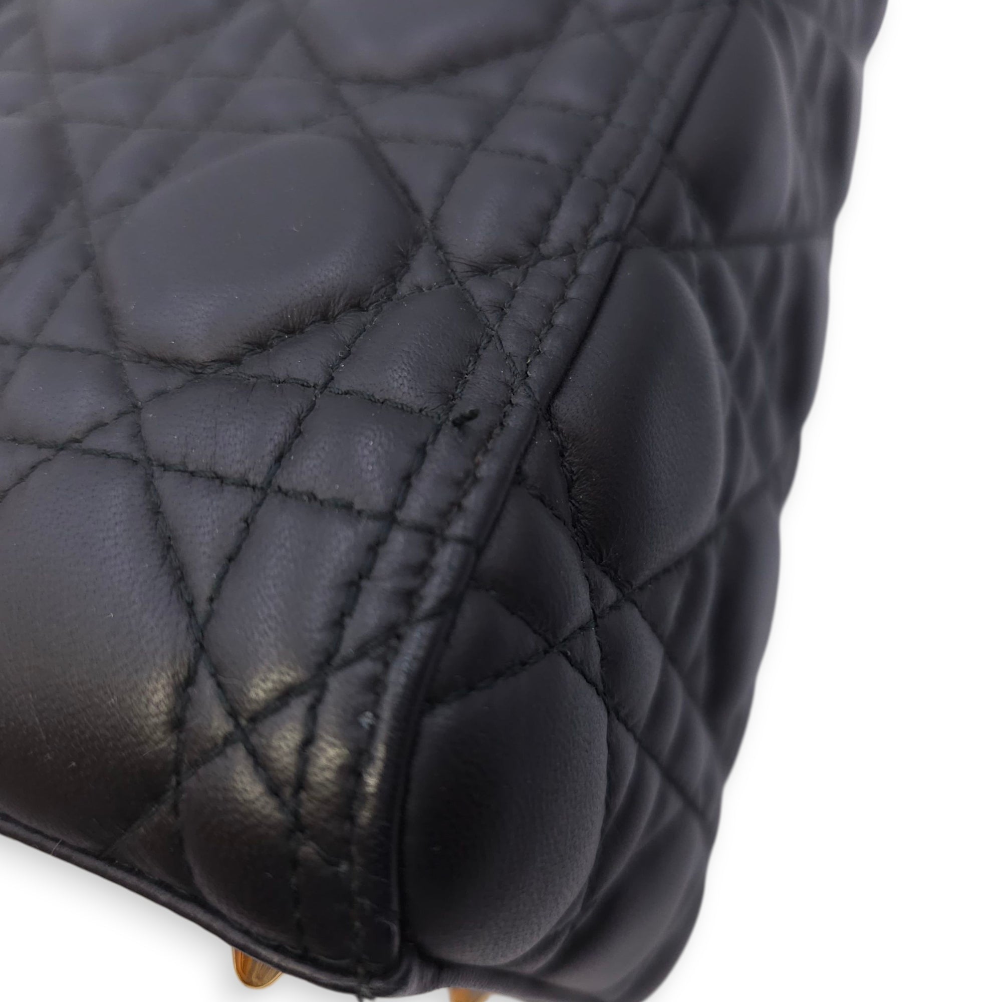 Lady Dior Medium Black Top Handle Bag in Lambskin, Gold hardware