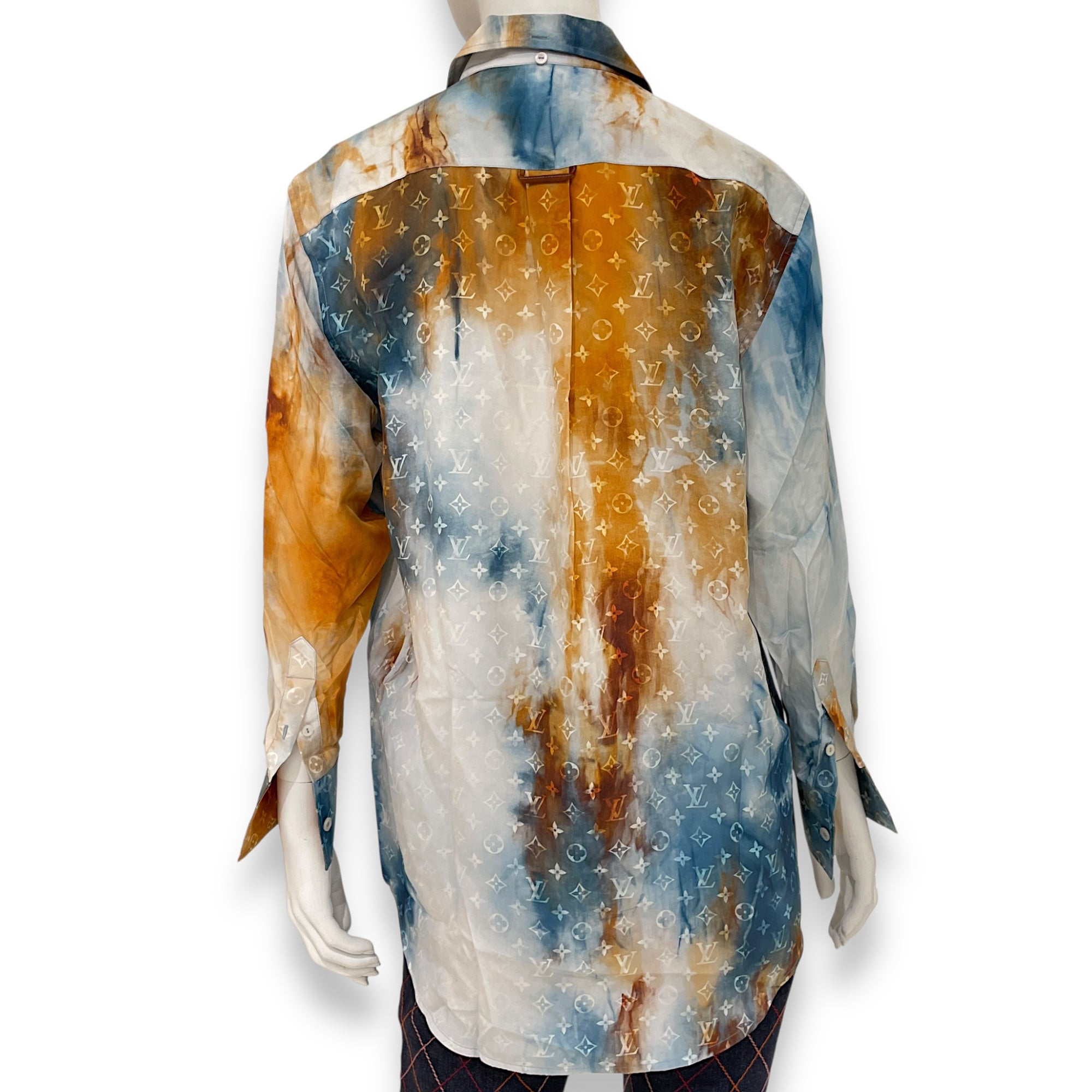 LV Tie Dye Monogram Multicoloured Silk Shirt 36 Blue Ready-To-Wear