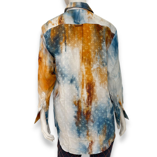 LV Tie Dye Monogram Multicoloured Silk Shirt 36 Blue Ready-To-Wear