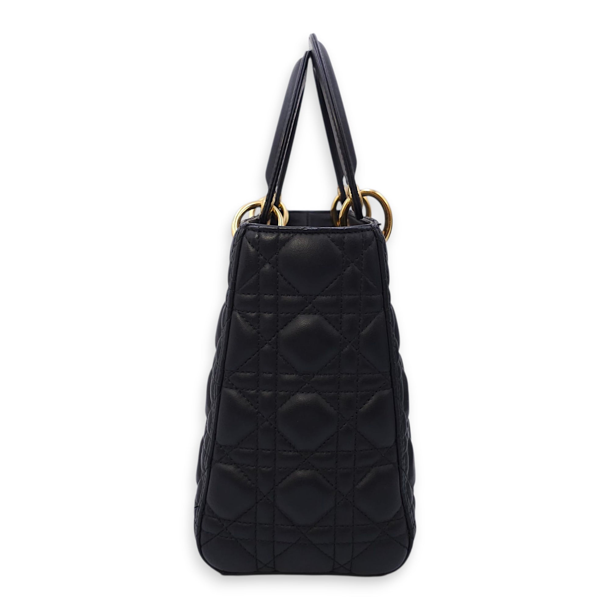 Lady Dior Medium Black Top Handle Bag in Lambskin, Gold hardware