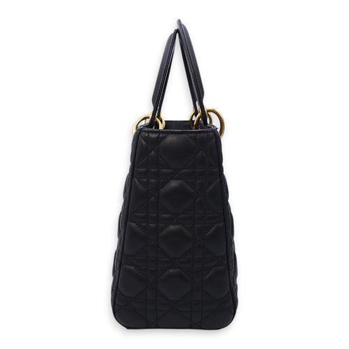 Lady Dior Medium Black Top Handle Bag in Lambskin, Gold hardware