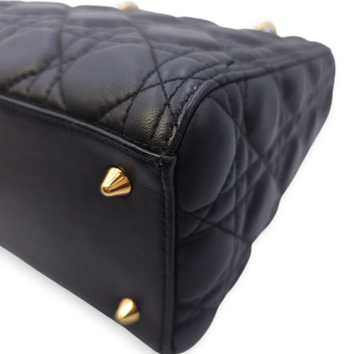 Lady Dior Medium Black Top Handle Bag in Lambskin, Gold hardware